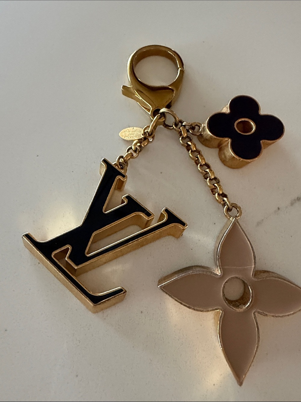 Louis Vuitton Black and Beige Monogram Flower Keychain/Wristlet Charm